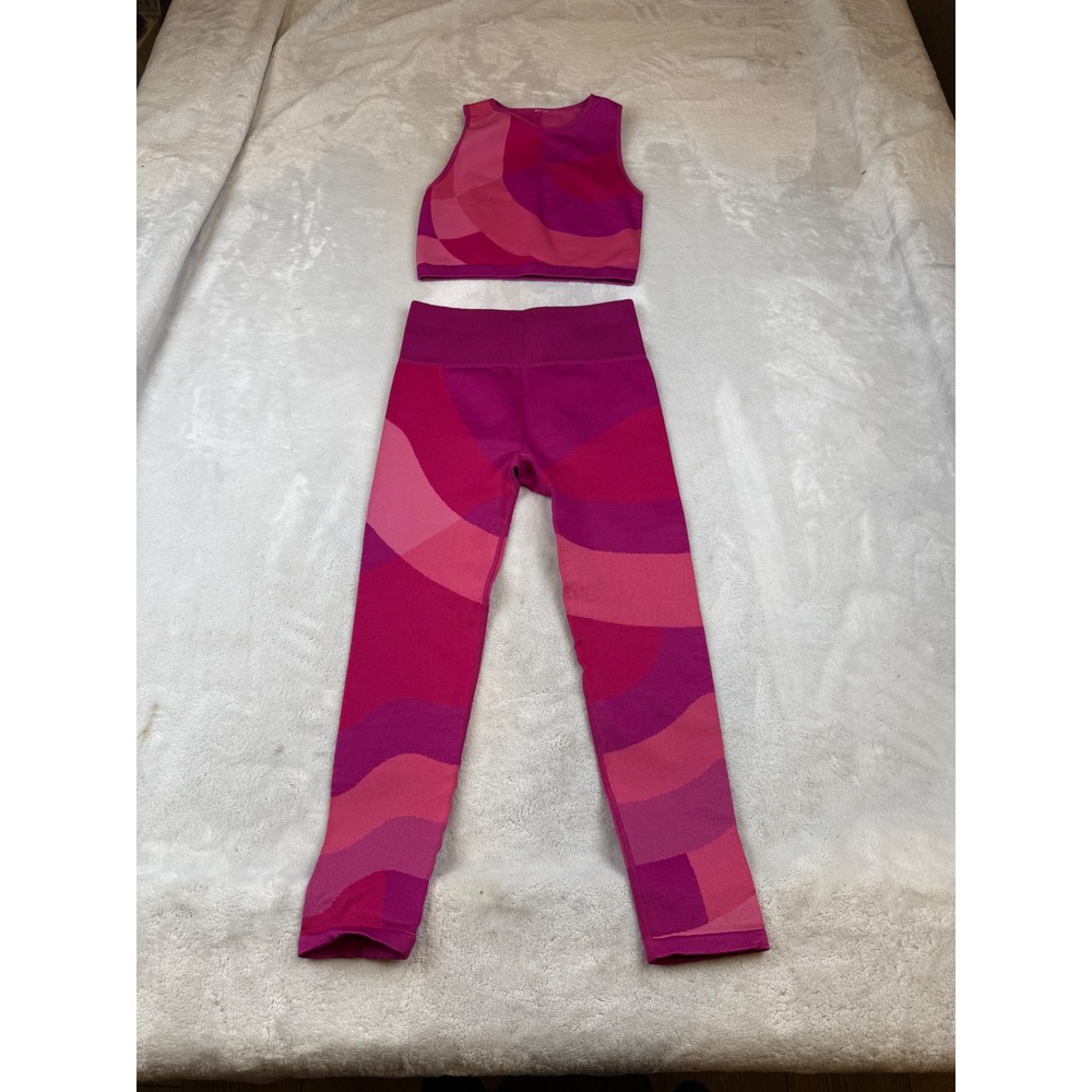 Pink Abstract Swirl Seamless Activewear Set Crop Top and Leggings Womens